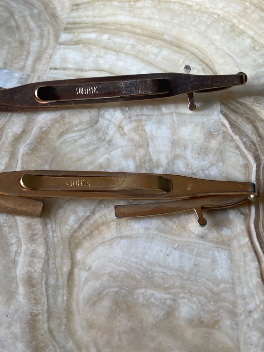 Vintage Swank Cutlass Sword Tie Clips Lot of 2 Gold Tone Pearl Handles MCM